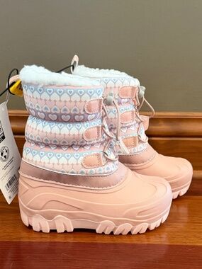 NWT Snow Boots Fleece Lined Pink Winter Water Resistant Kids, Size 11/12